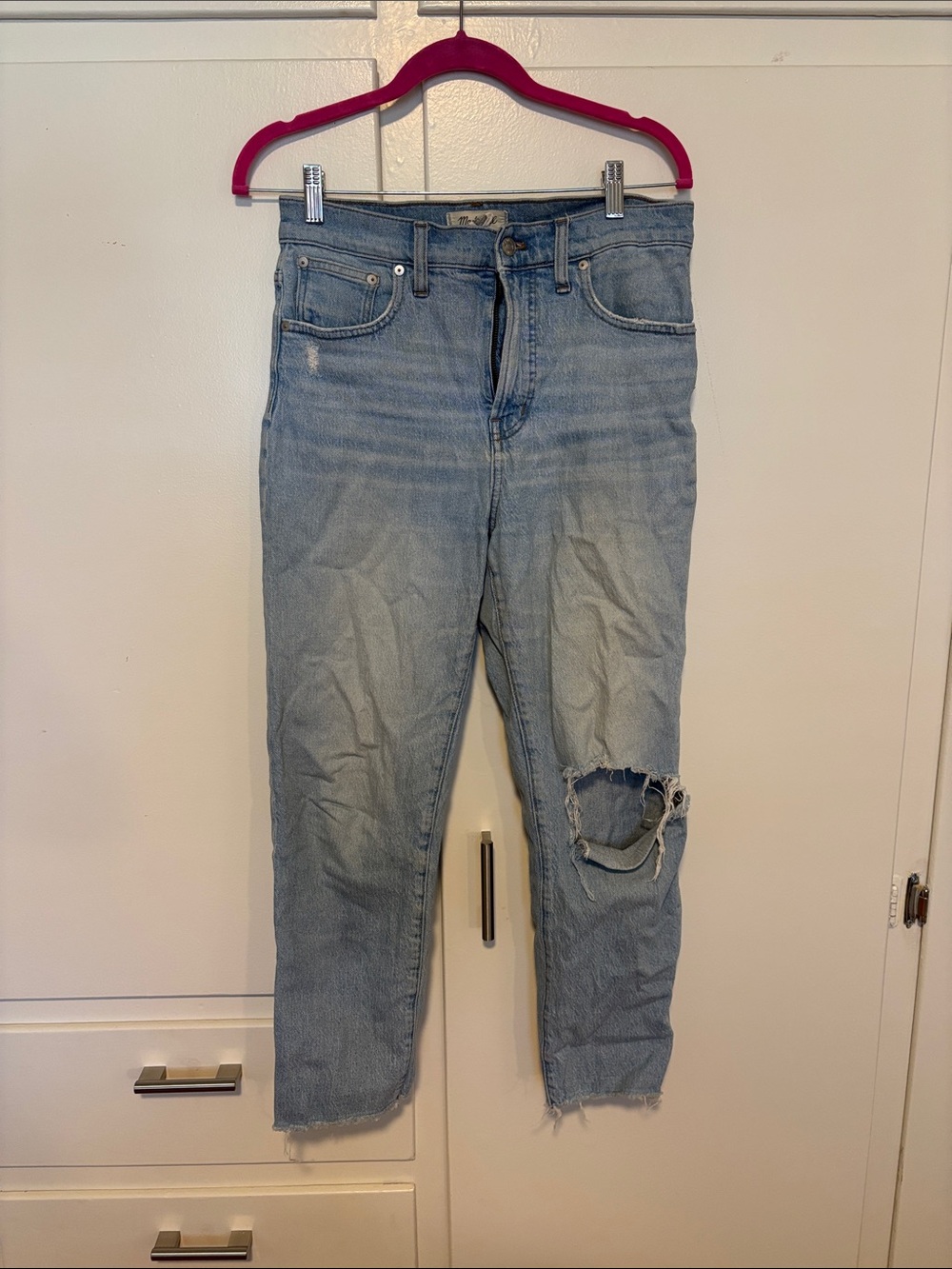 Madewell Light Blue Straight-Leg Distressed Jeans